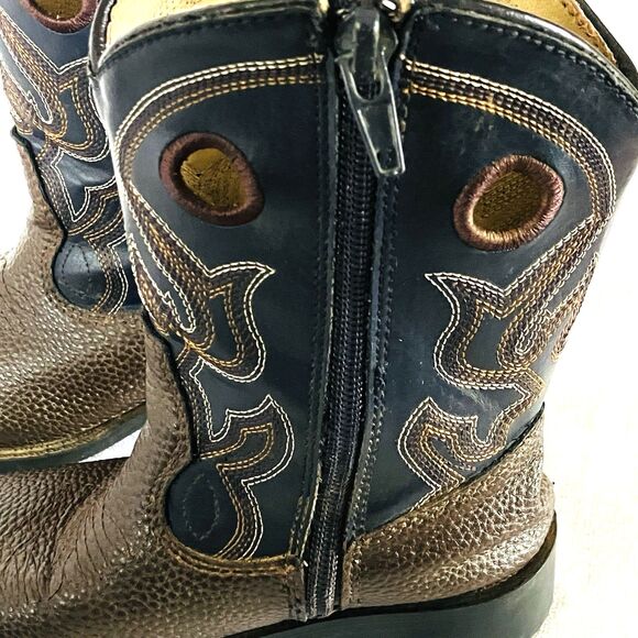 Magellan Cowboy Boots 10 Toddler Faux Leather Black Gray Pull Holes Zip 177706 - Picture 16 of 16